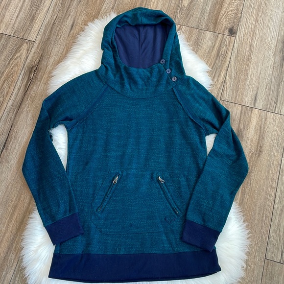 ROXY Green/Blue Knit Distressed Pullover Hoodie  Jacket w/ Pocket Size Medium - Picture 1 of 10